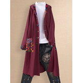Ethnic Print Patchwork Frog Button Long Sleeve Hooded Plus Size Cardigans