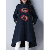 Ethnic Women Long Sleeve Embroidered Jacquard Dip Hem Trench Coat