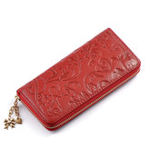 ヴィンテージ花女性の財布ミディアムロングPUレザーファスナー財布