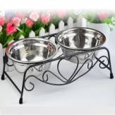Dobbel rustfritt stål Pet Cat Dog Puppy Water Food Feeder Dish Bowl