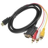 Conversor de adaptador de conector de cabo 1,5m 5Ft HDTV HDMI para VGA HD-15 3 RCA