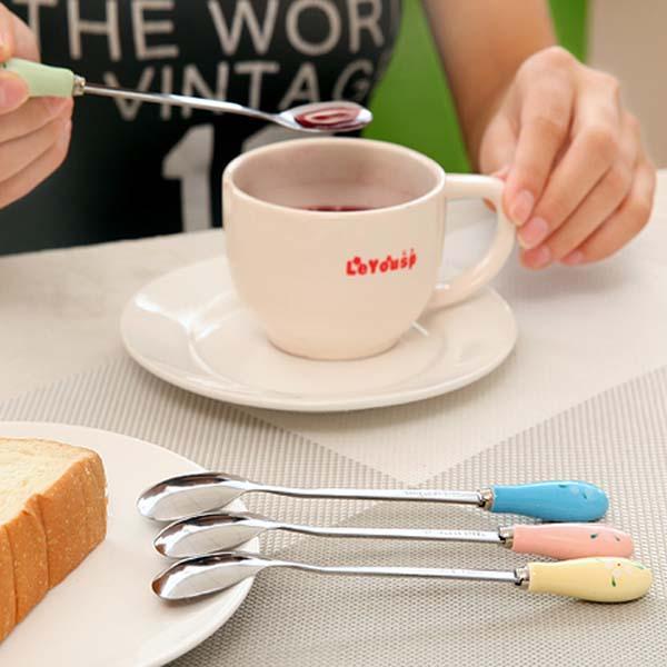 Ceramic Handle Floral Coffee Spoon Stainless Steel Small Milk Spoon Tableware
