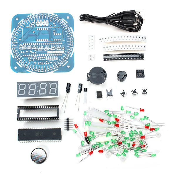 DS1302 Rotating LED Electronic Digital Clock DIY Kit 51 SCM Learning Board 5V 