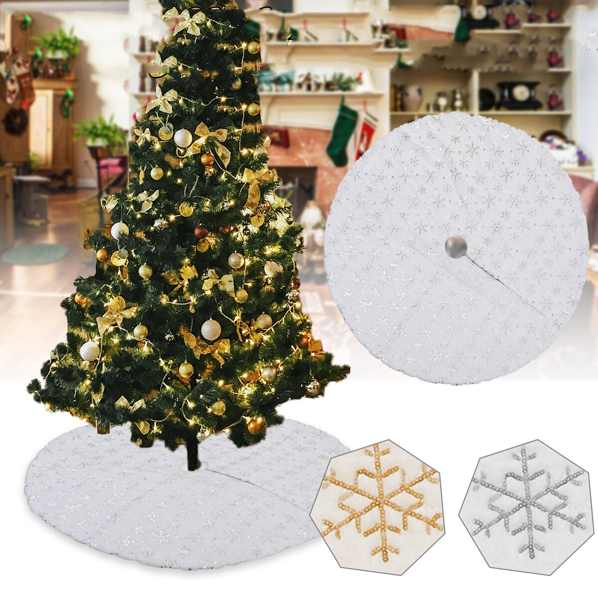 90/120cm Christmas Tree Skirt Tree Skirt Mat Under The Tree Christmas Decorations for Home Snowflake 2020 Christmas Tree