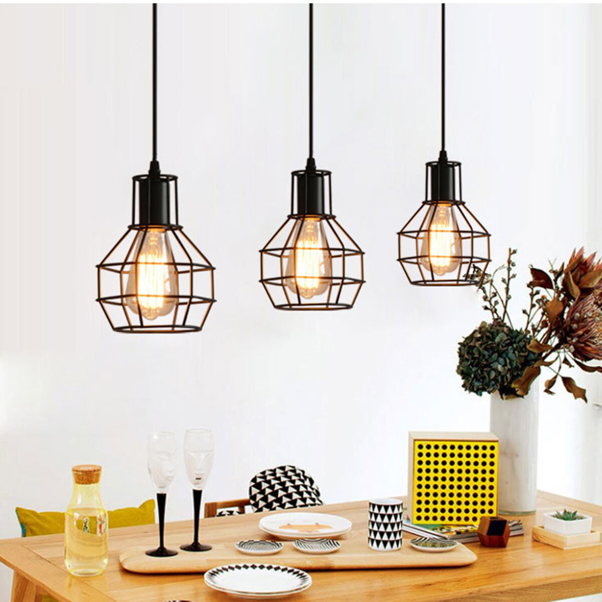 Industrial Vintage Metal Cage Fixture Ceiling Pendant Light Hanging Lamp Shade Without Bulb