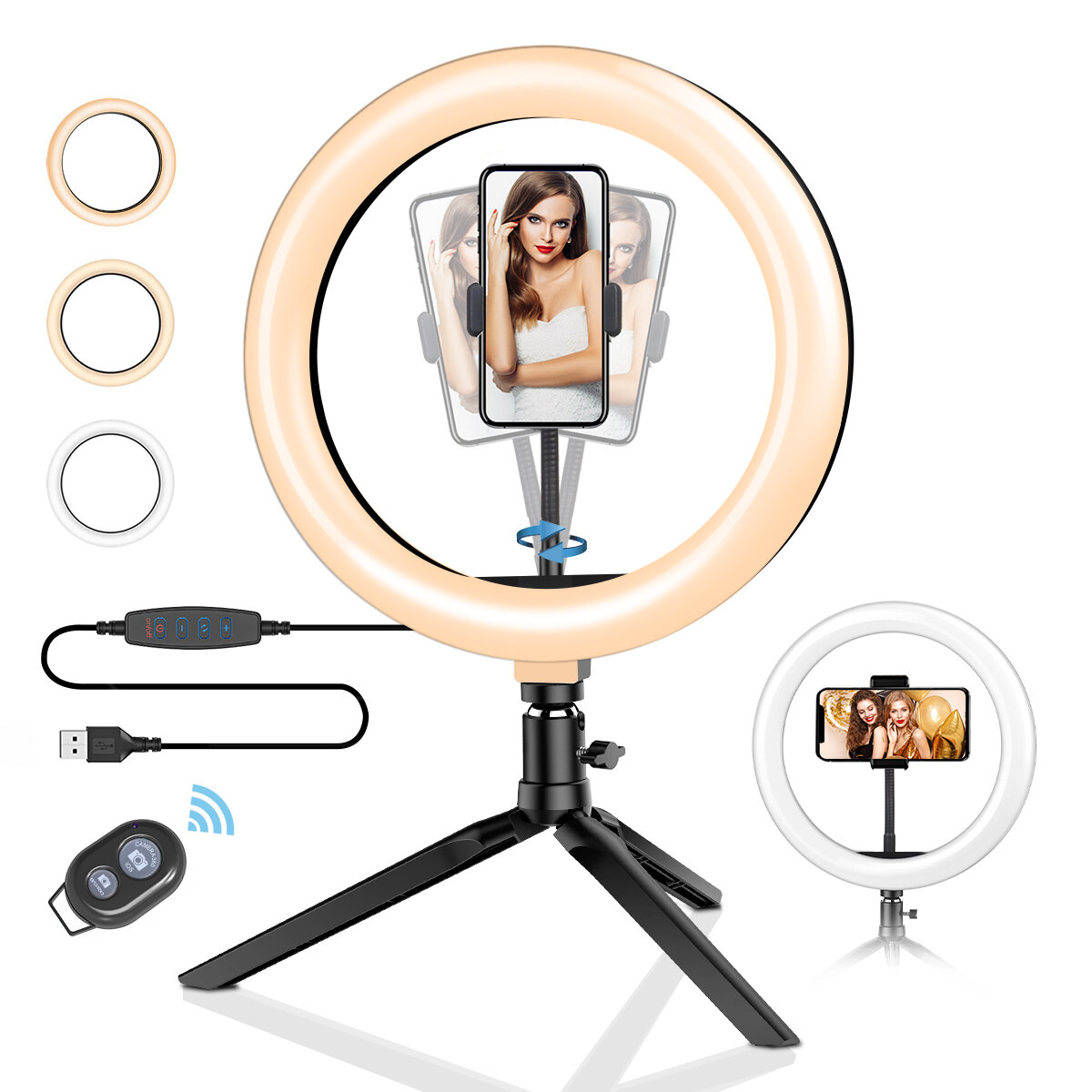 BlitzWolf® BW-SL3 10inch Dimmable LED Ring Light Tripod Stand USB Plug for TikTok Youtube Live Stream Makeup with Phone Clip