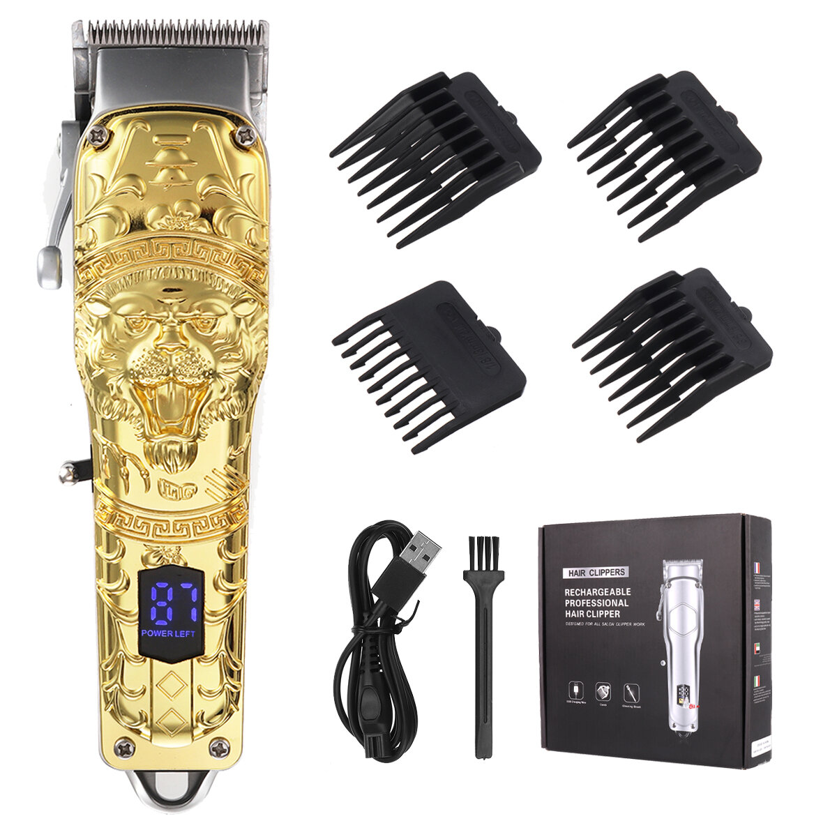 01 3mm 4 Gear Electric Hair Clipper Men All metal Rechargeable Hair Trimmer Shaver Barber W 4pcs Limit Combs