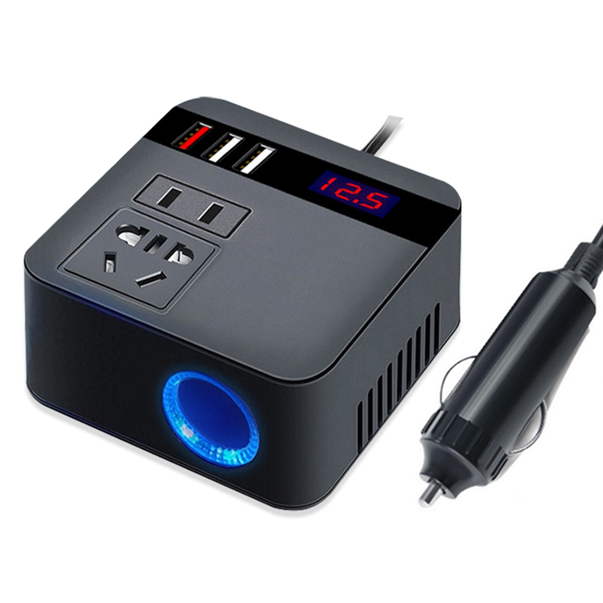Car Inverter 150W 12V/24V To 220V Power Supply Inverter Adapter with QC 3.0 USB Charger Fast Charging Black