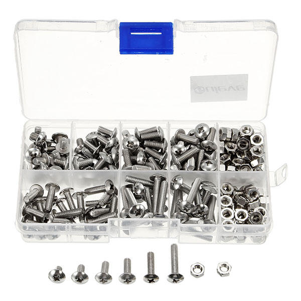 

Suleve™ M4SP1 M4 Stainless Steel Phillips Round Head Screws Bolts Nuts Assortment Kit 250Pcs