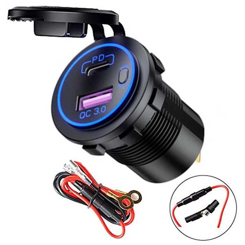 

Bakeey 12V Motorcycle Dual Output USB + Type-C PD3.0 QC3.0 Car Charger with Touch Switch for Samsung Galaxy S21 Note S20