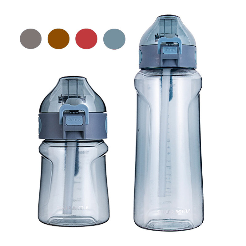DILLER 1100ml Tritan BPAフリーウォーターボトル、取り外し可能なストロー、ポータブルな大容量スポーツドリンクケトル。
