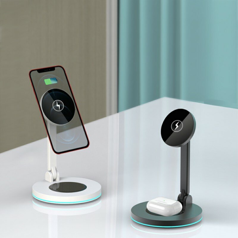 Bakeey Y21 2 in 115W折りたたみ式磁気ワイヤレス充電器急速充電Stand Holderfor iPhone 12 Series for Airpod for Samsung Galaxy S21 Note S20 ultra Huawei Mate40 P50 OnePlus…