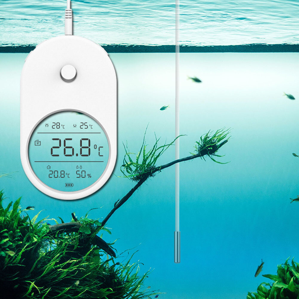 3 In 1 Electronic Aquarium Water Thermometer Hygrometer LCD Display Water Temperature Mini Adhesive With Probe Fish Tank