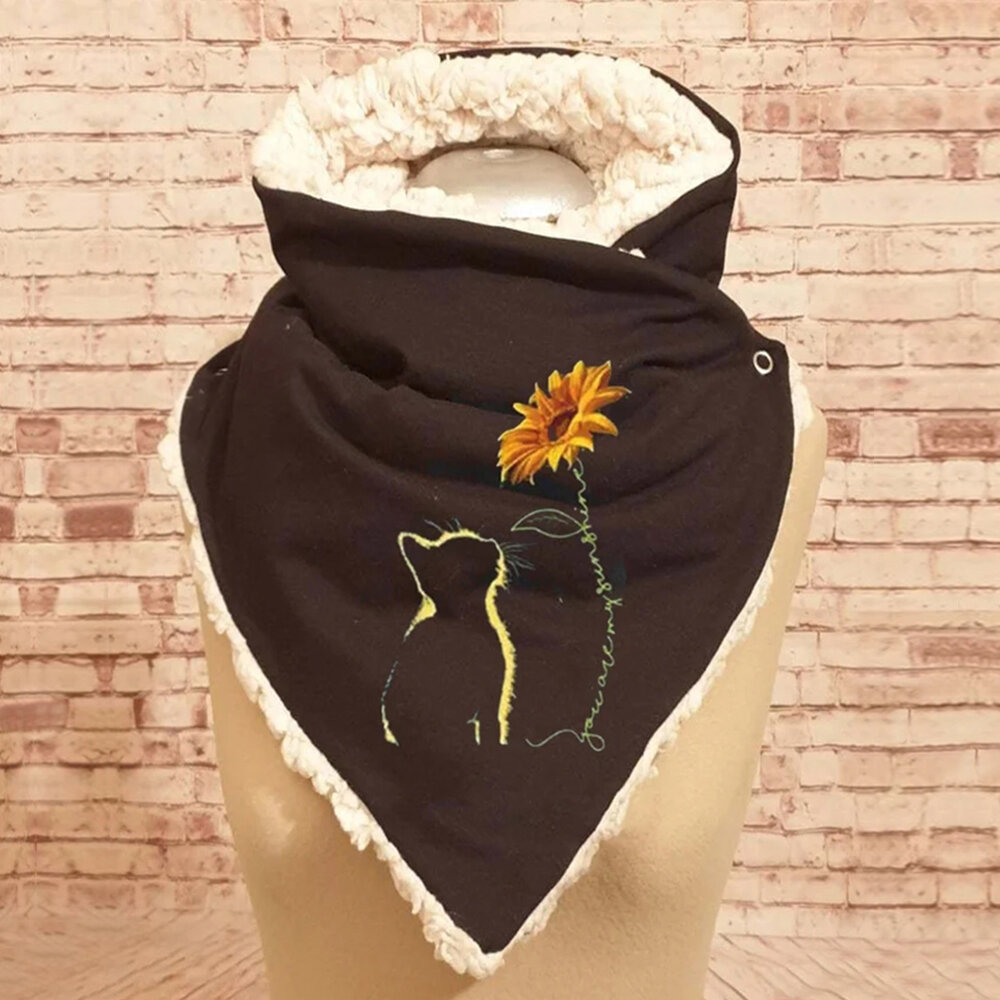 Women Cat Sunflower Pattern Soft Thick Personality Neck Protection Keep Warm Scarf
