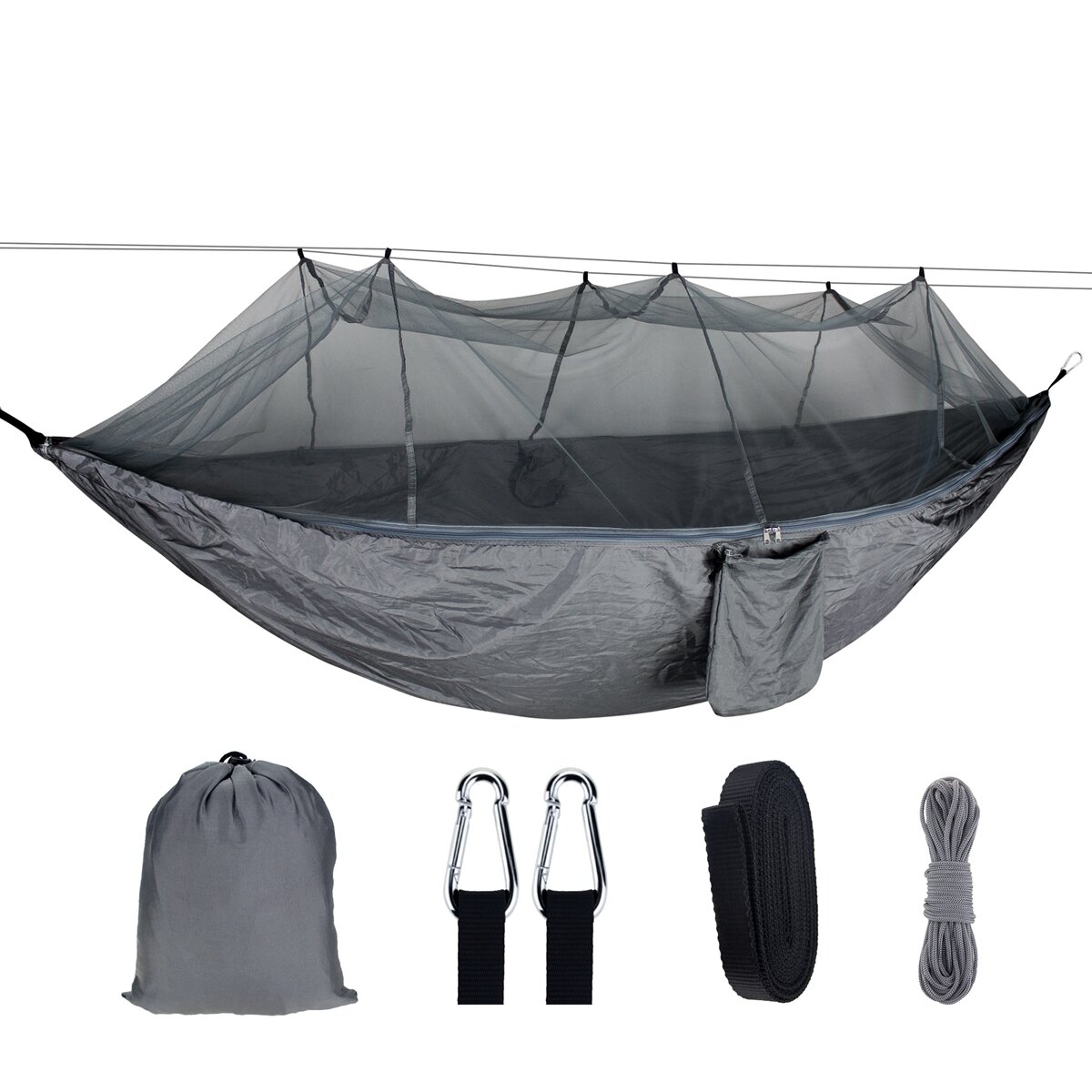 1-2 Kişi ile Taşınabilir Outdoor Kampçılık Hamak Cibinlik Yüksek Mukavemetli Paraşüt Kumaş Asılı Yatak Avcılık Uyku Salıncak Max Yük 300 KG