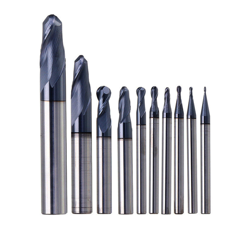 Drillpro R0.5-R5mm Ball Nose Tungsten Carbide End Mill Cutter HRC55 TiAlN Coating End Milling Cutter