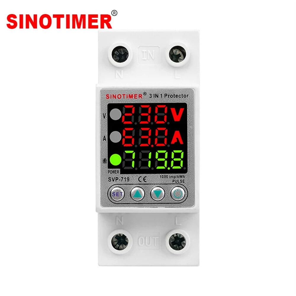 

220V 40A/63A Adjustable Voltage Relay with Over Under Voltage Protection Over Current Limit Precision Wattmeter Energy M