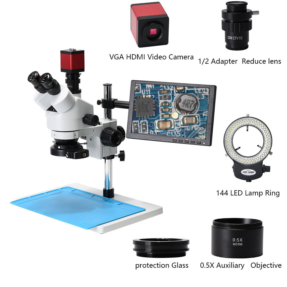 Simul Focal Trinocular Stereo Microscope 3.5X 7X 90X+13MP 720P HDMI VGA Video Camera LCD Display For Fix Repair Phone So