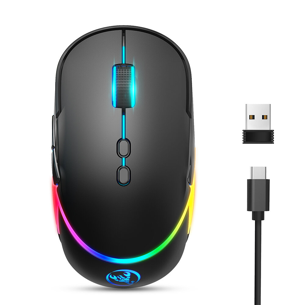 HXSJ T200 Mouse 2.4GHz Wireless Adjustable 1200-3200DPI Colorful Luminous RGB Backlit Rechargeable G