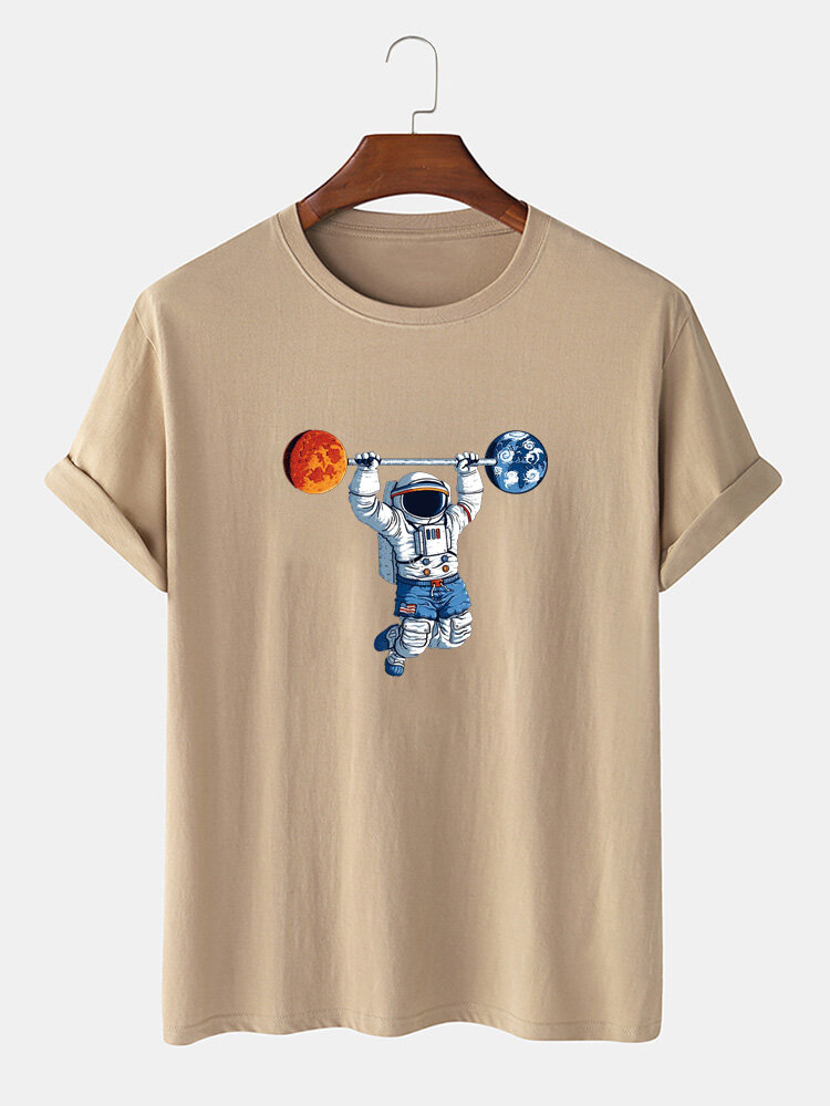 100% katoen heren astronaut print ronde hals korte mouw grappige T-shirts