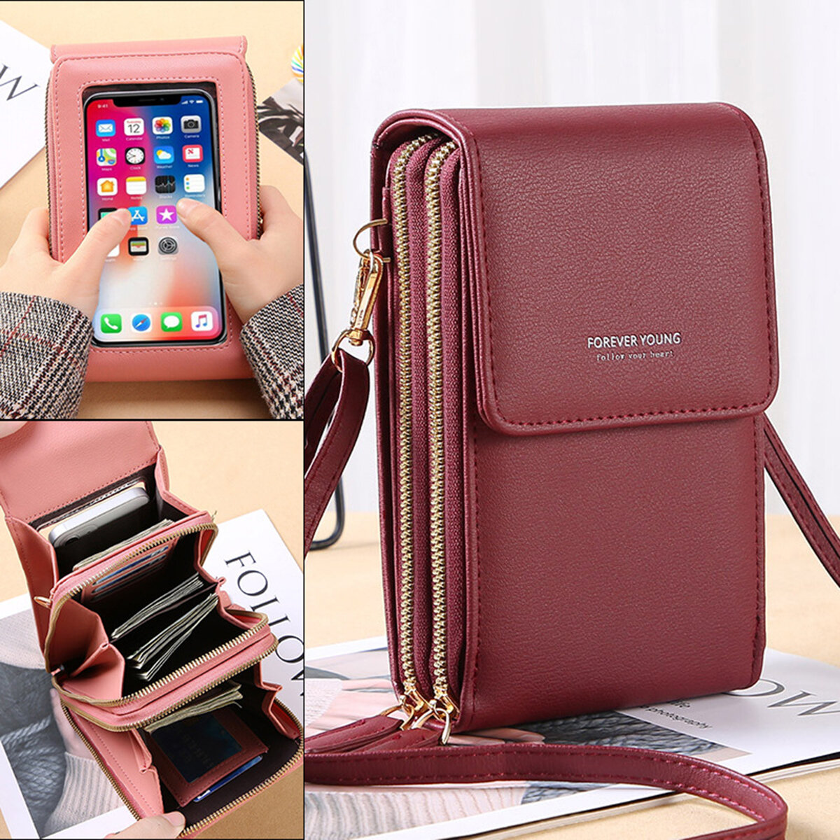 Fashion RFID Large Capacity with Multi-Card Slot Wallet PU Leather Touch Screen Mobile Phone Bag Cro