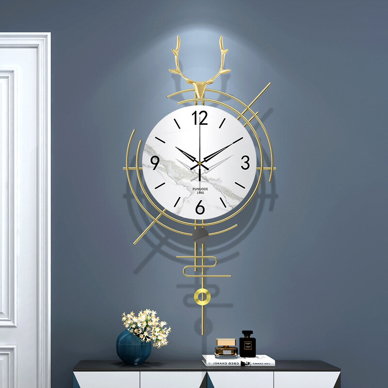 Nordic Light Luxury Deer Head Clock Wall Clock Living Room Home Fashion Personality Creative Wall Cl