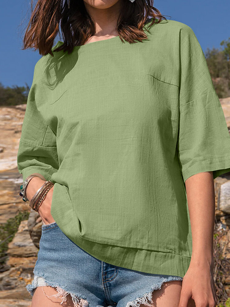 Solid Color Half Sleeve O-neck Cotton T-shirt SKUJ12786
