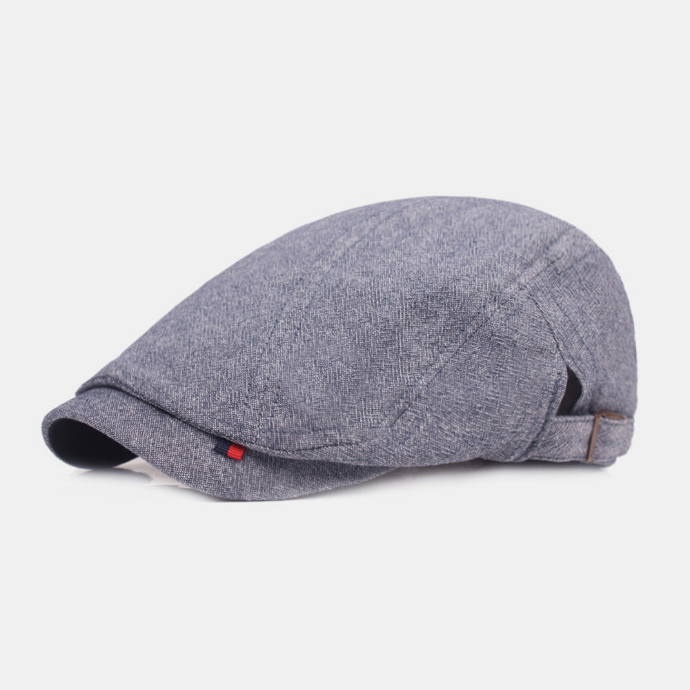 Men Cotton Beret Cap Solid Color Adjustable Wild Forward Hat Flat Cap