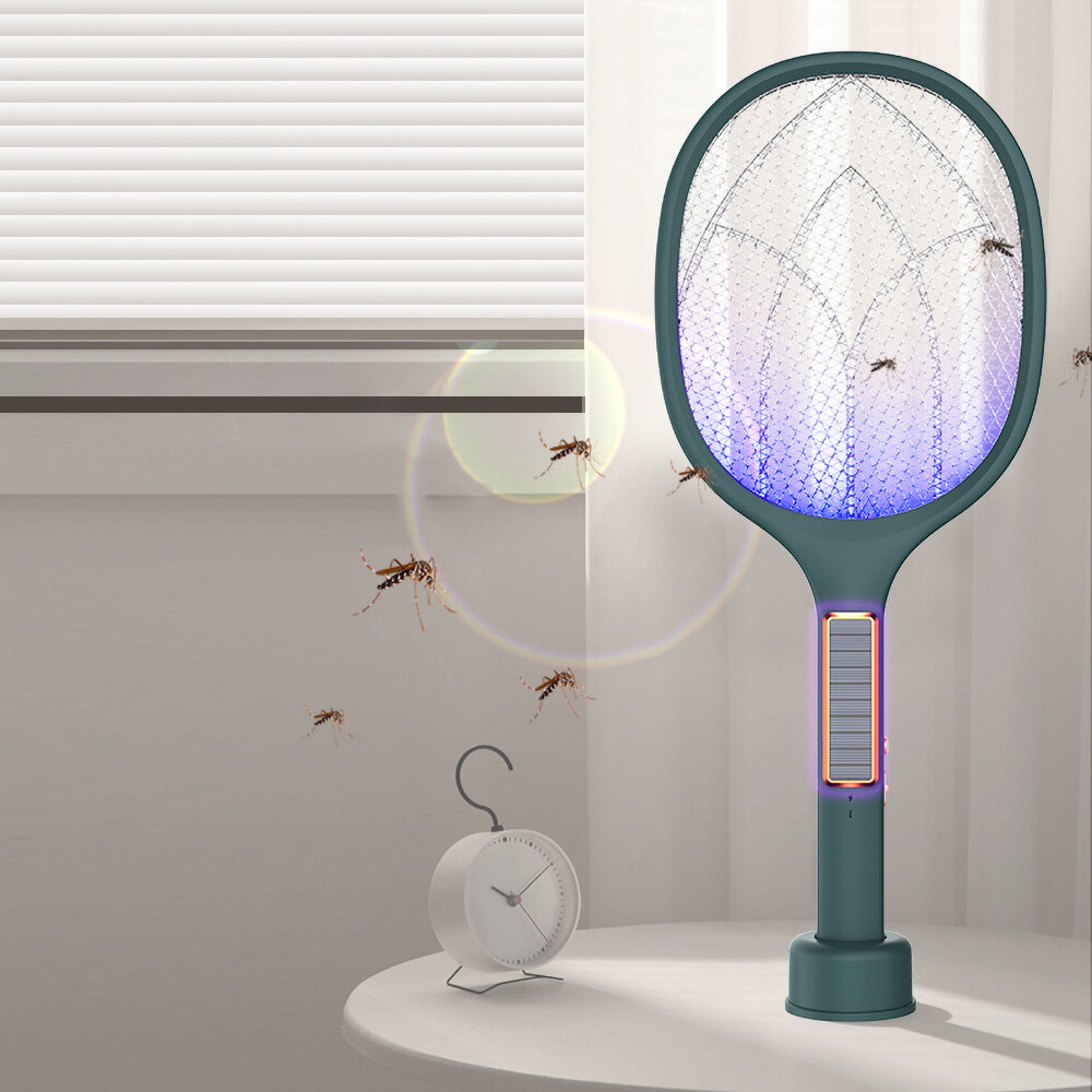 

Solar Powered Bug Zapper 2 in 1 Mosquito Killer Mosquitoes Lamp Racket USB Rechargeable Electric Fly Swatter for Home an