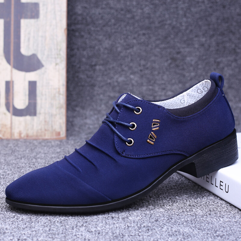 Men Canvas Breathable Non Slip Pointy Toe Brief Business Casual Shoes
