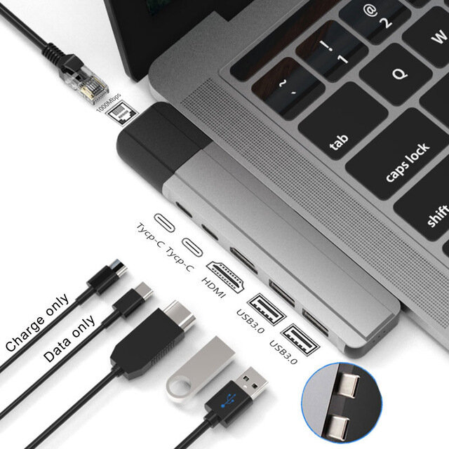 

Bakeey 6 In 2 Type-c to Thunderbolt With HDMI Gigabit Ethernet Rj45 + HDMI Video Output + 2*USB3.0 +PD Data/Charge Port