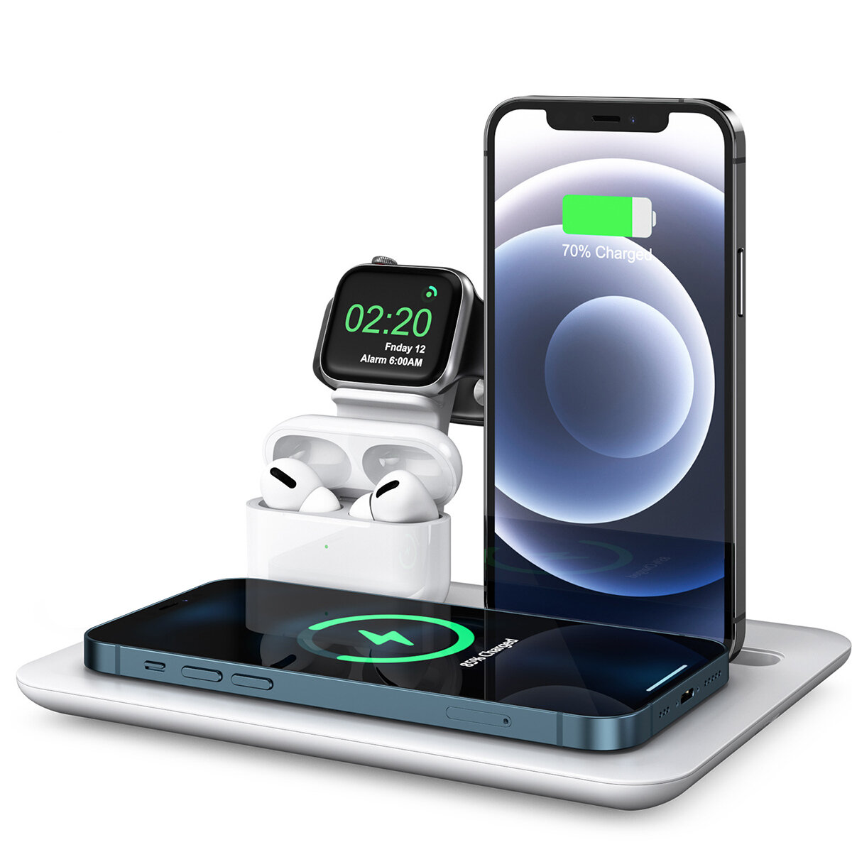 

4-IN-1 15W Qi Fast Wireless Charger Charging Pad Stand Dock Mobile Phone Holder Stand for iPhone iWatch Airpods