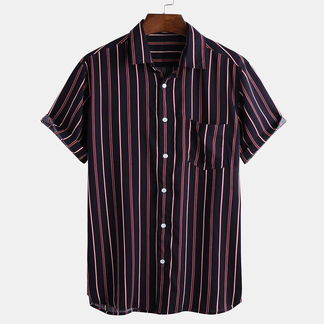 Mens summer stripe pocket design rayon casual shirts Sale - Banggood.com
