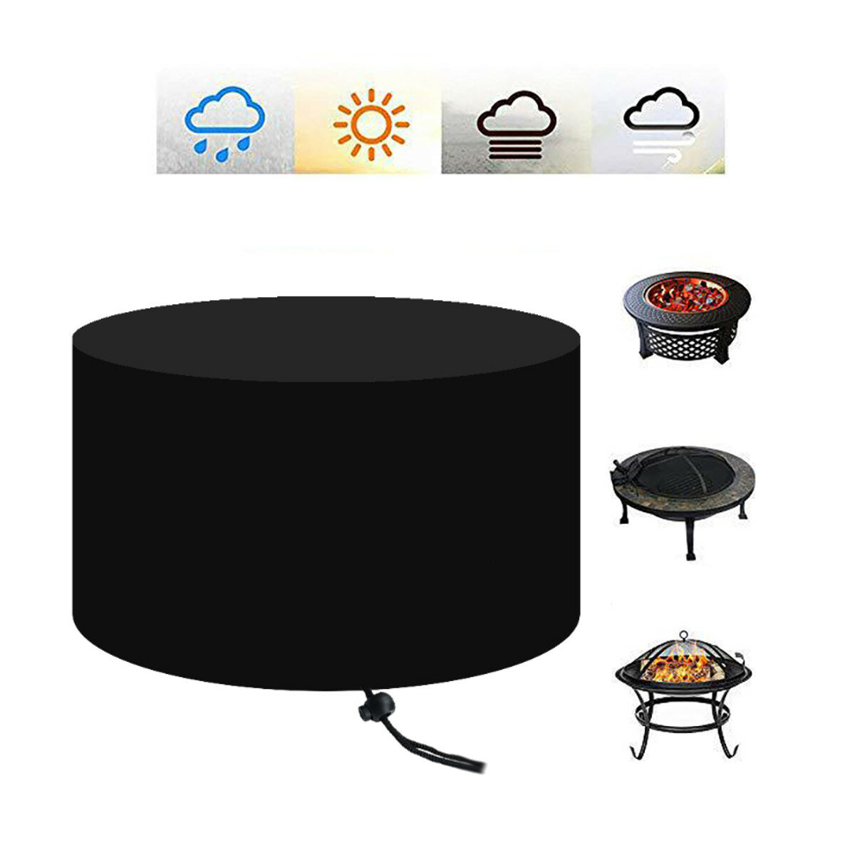 

30-44" Oxford Cloth Fire Pit Cover Waterproof Patio Windproof BBQ UV Shelter Outdoor Garden Yard Round Grill Protector