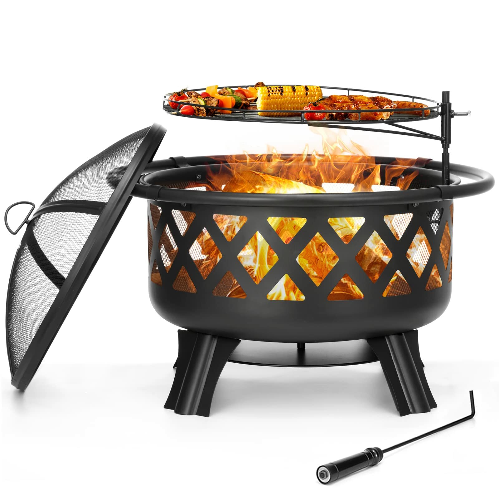 

SINGLYFIRE 30 Inch Fire Pit for Outside with Grill Outdoor Wood Burning Firepit Large Steel Firepit Bowl for Patio Backy