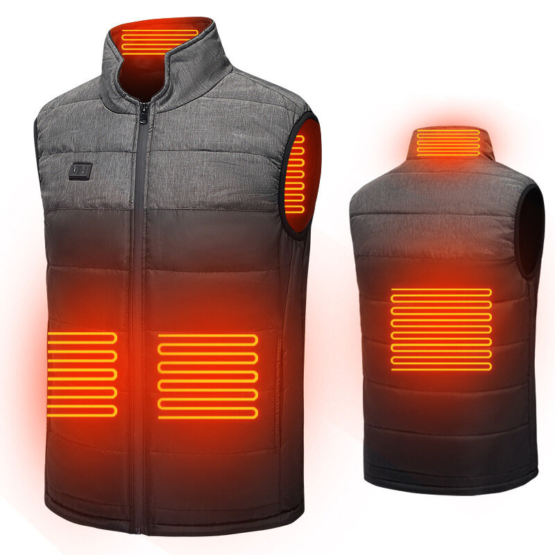 Tenho uma jaqueta aquecida TENGOO com duplo interruptor, carregamento USB e 3 modos de aquecimento para pescoço, costas, cintura e abdômen - roupa de inverno aquecida.