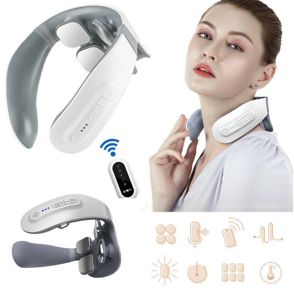 KALOAD Smart Neck Meridian Massager 4 Head TENS Pulse Heating Cervicale stimulator Spraak / afstands