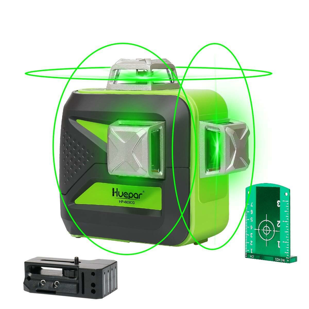 

Huepar 603CG 12 Lines 3D Cross Line Laser Level Self-Leveling 360 Vertical Horizontal Green Beam USB Charge Dry/Li-ion B