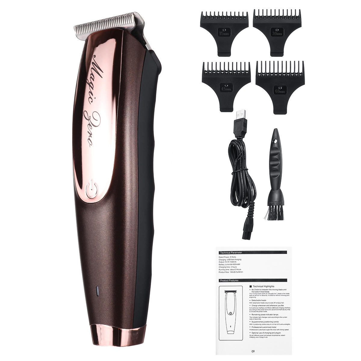 

T-Shape Multifunction Haircut Kit IPX7 Waterproof Hair Trimmer Oil Head Electric Hair Clipper