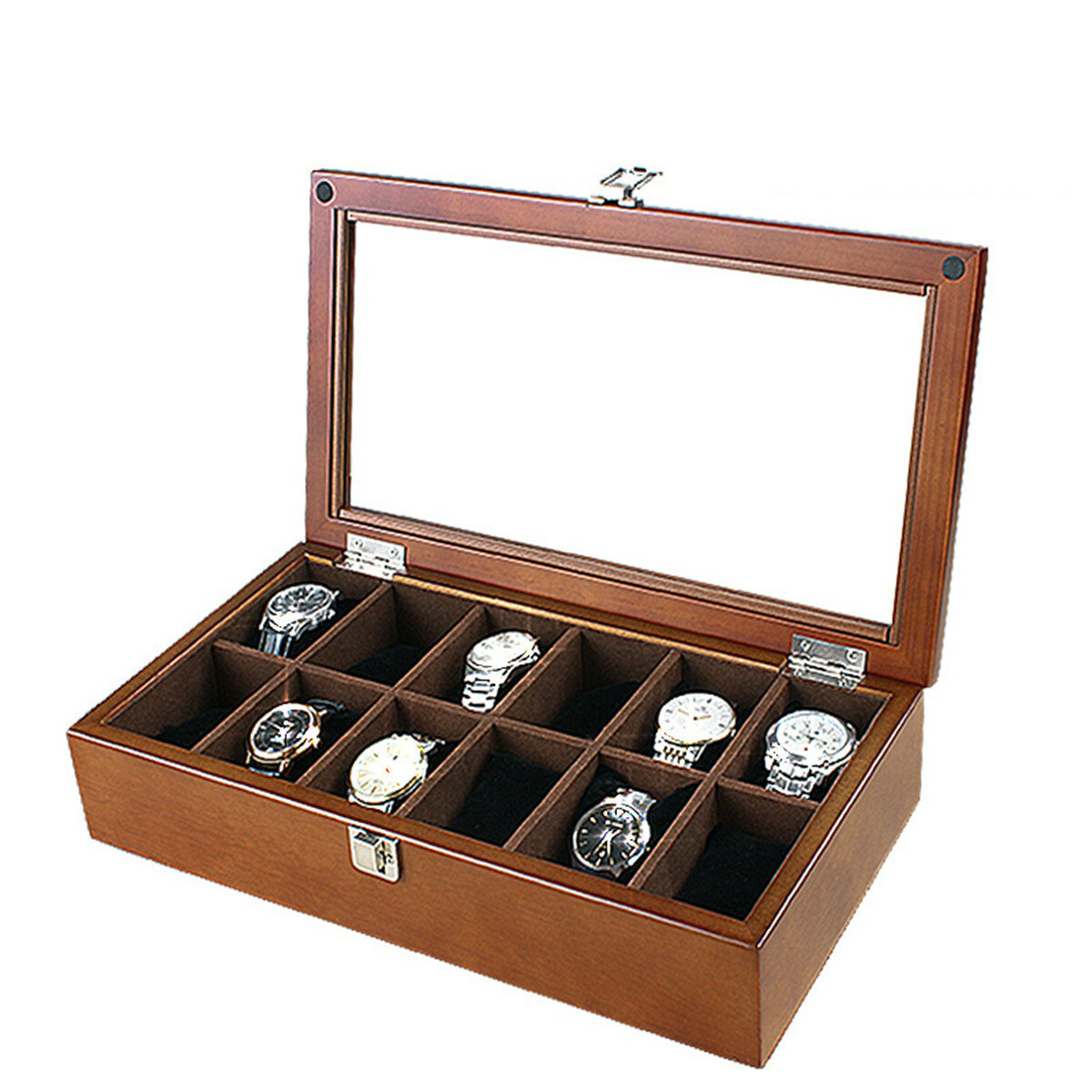 Bakeey 12 slots houten met dakraam horlogebox Sieraden Display collectie opbergdoos