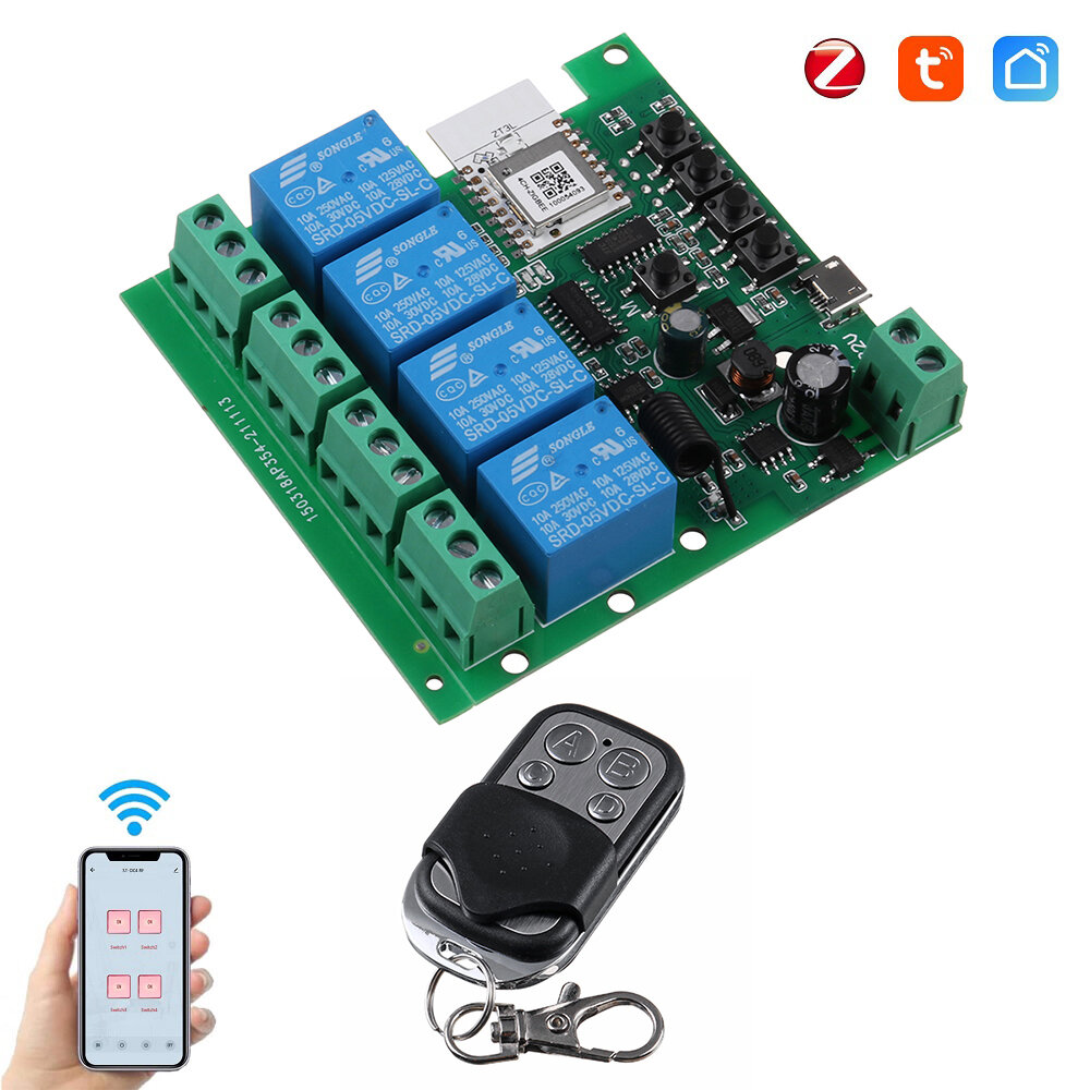 DC/AC 5-32V 4 Channels Tuya Relay Module Things Smart Home Remote Control Switch Phone APP Control