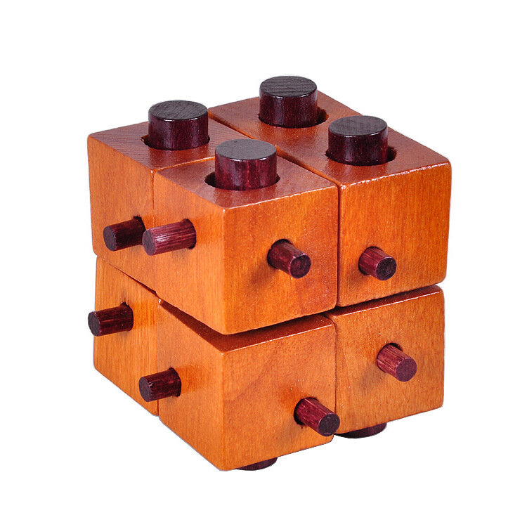 Wood Kong Ming Lock Brain Development Educational Puzzle Game 8 Blocks Magic Box Wooden Toys for Adult Children