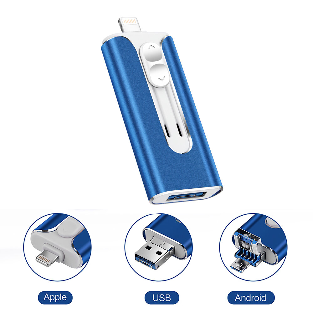 

3 в 1 Micro USB USB3.0 Flash Диск 64G Металлический флеш-накопитель с шифрованием отпечатков пальцев для iPhone Android