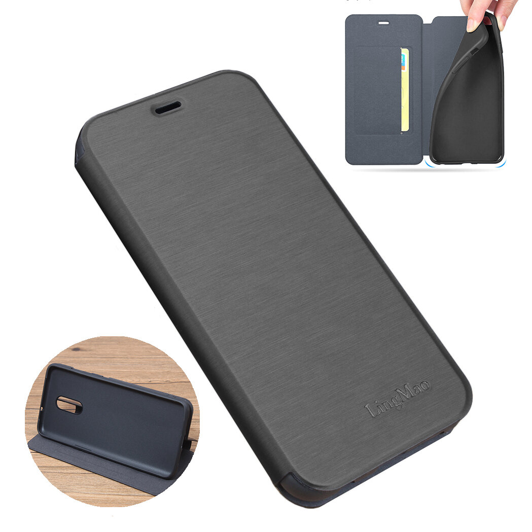Bakeey for Xiaomi Mi 10 Lite Case Brushed Pattern Flip with Stand Card Slot Shockproof PU Leather Full Body Protective C