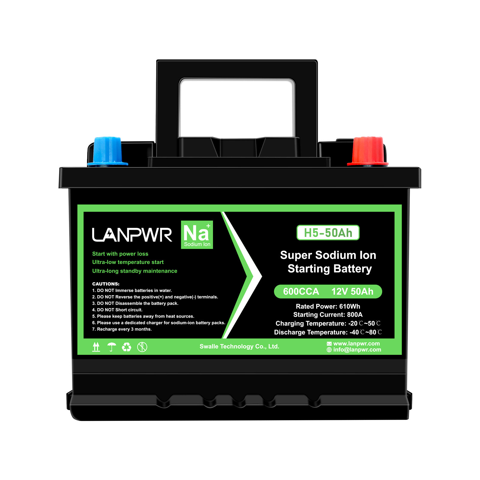 [EU Direct] LANPWR 600CCA 12V 50Ah Sodium Ion Starting Battery 610Wh Energy High Power Fast Charging 6000 Cycles Battery Built-in BMS for Boat Solar Power System EV RV Golf Cart Camping