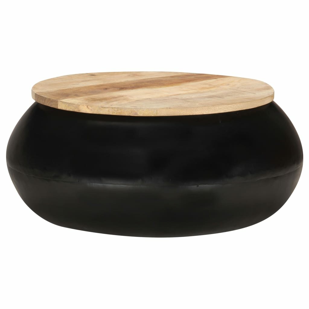 Solid Mango Wood Coffee Table Black 26.8''x26.8''x11.8''