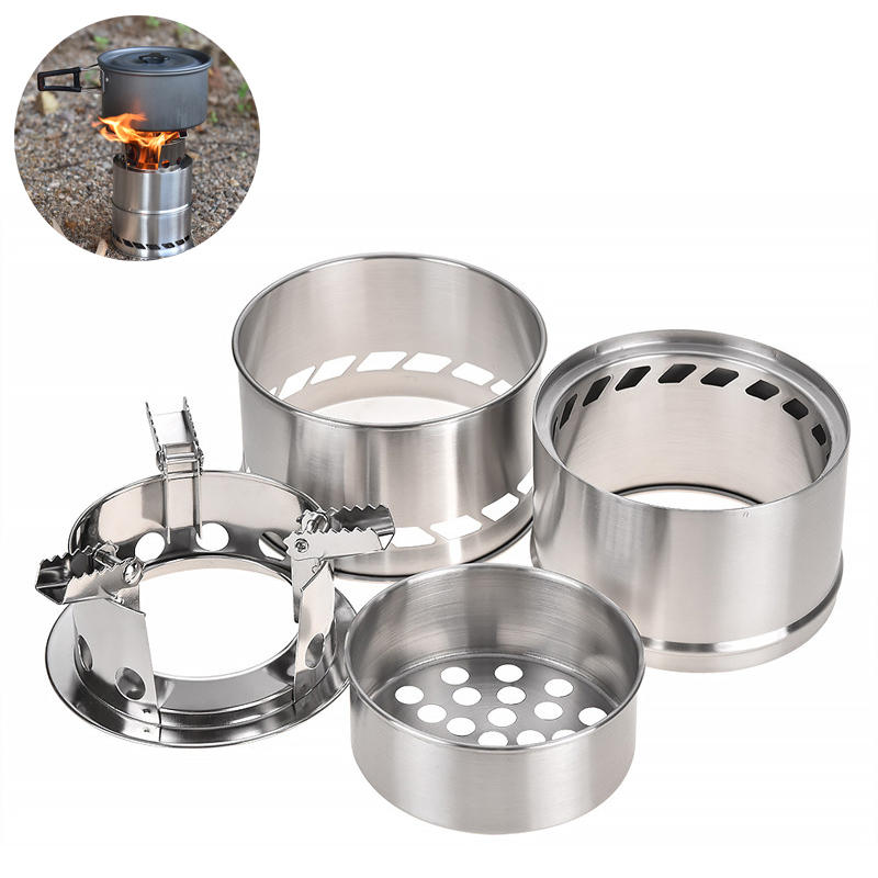 AOTU 1-2 People Outdoor Portable Windproof Cooking Stove Stainless Steel Detachable Wood Burner Furnace Camping Picnic