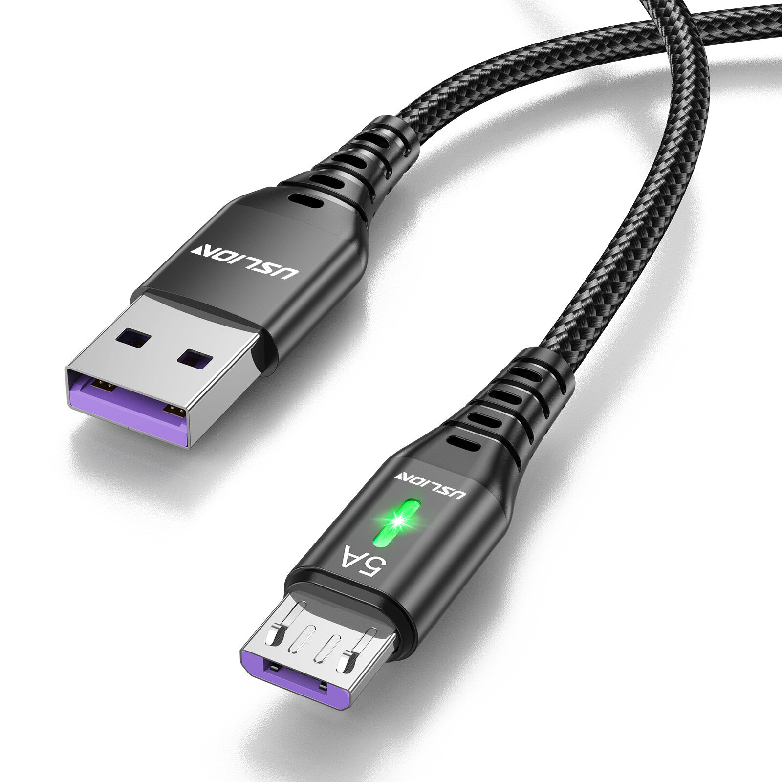 USLION 5A Led Light USB to Micro USB Cable QC 3.0 FCP Fast Charging Data Transmission Nylon Core Line 1M/2M Long For Xia