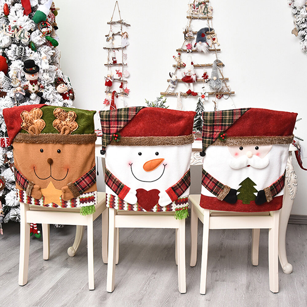 

2020 Christmas Cartoon Santa Claus Snowman Printed Non-woven Fabric Chairs Cover Xmas Navidad Decorations Party Supplies
