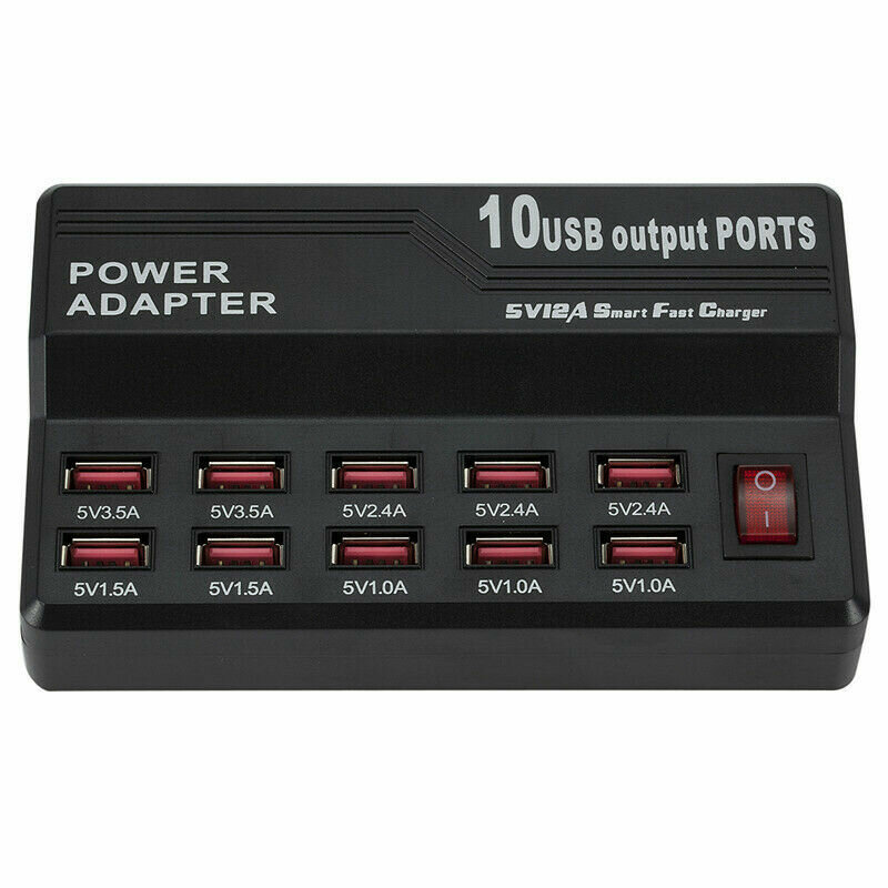 GRWIBEOU Multi-poort USB-oplader 10/12 poorten AC-adapter Reiswandhub laadstation